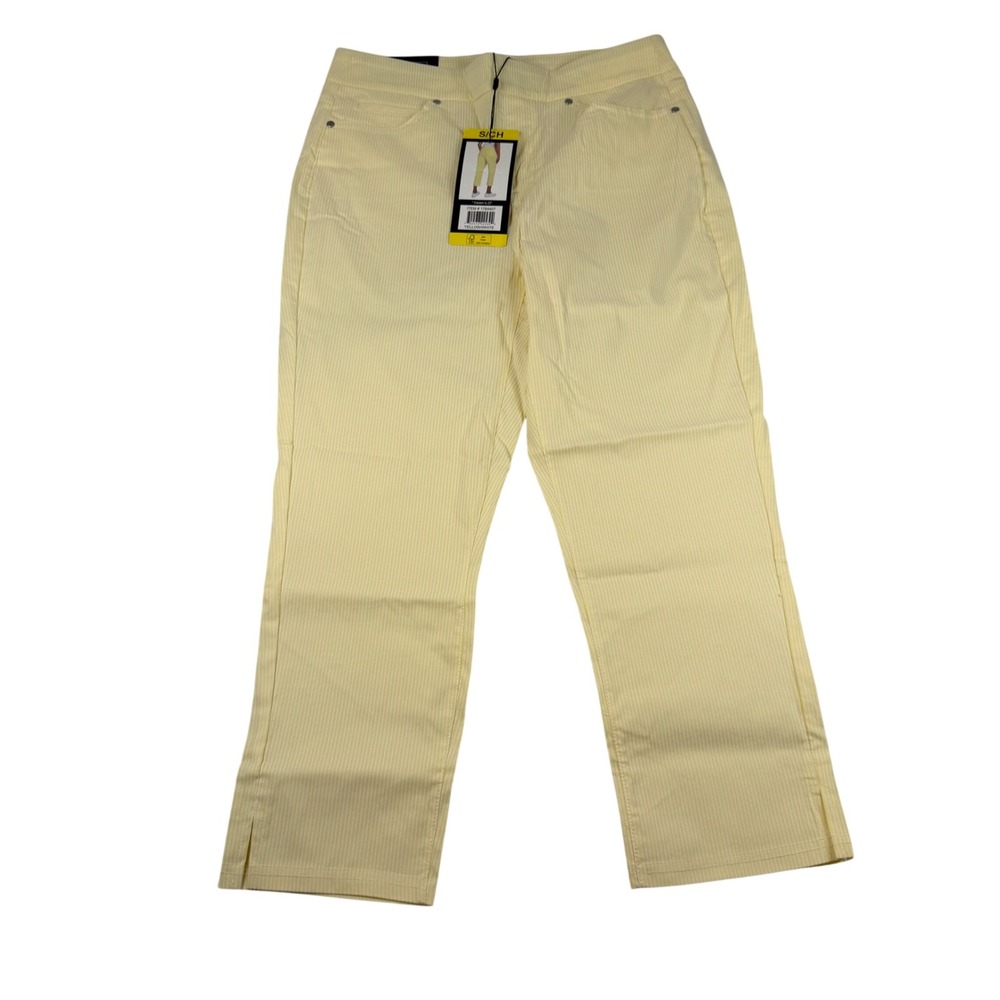 Mario Serrani Italy Yellow White Pinstripe Comfort Stretch Capri Pants Size S